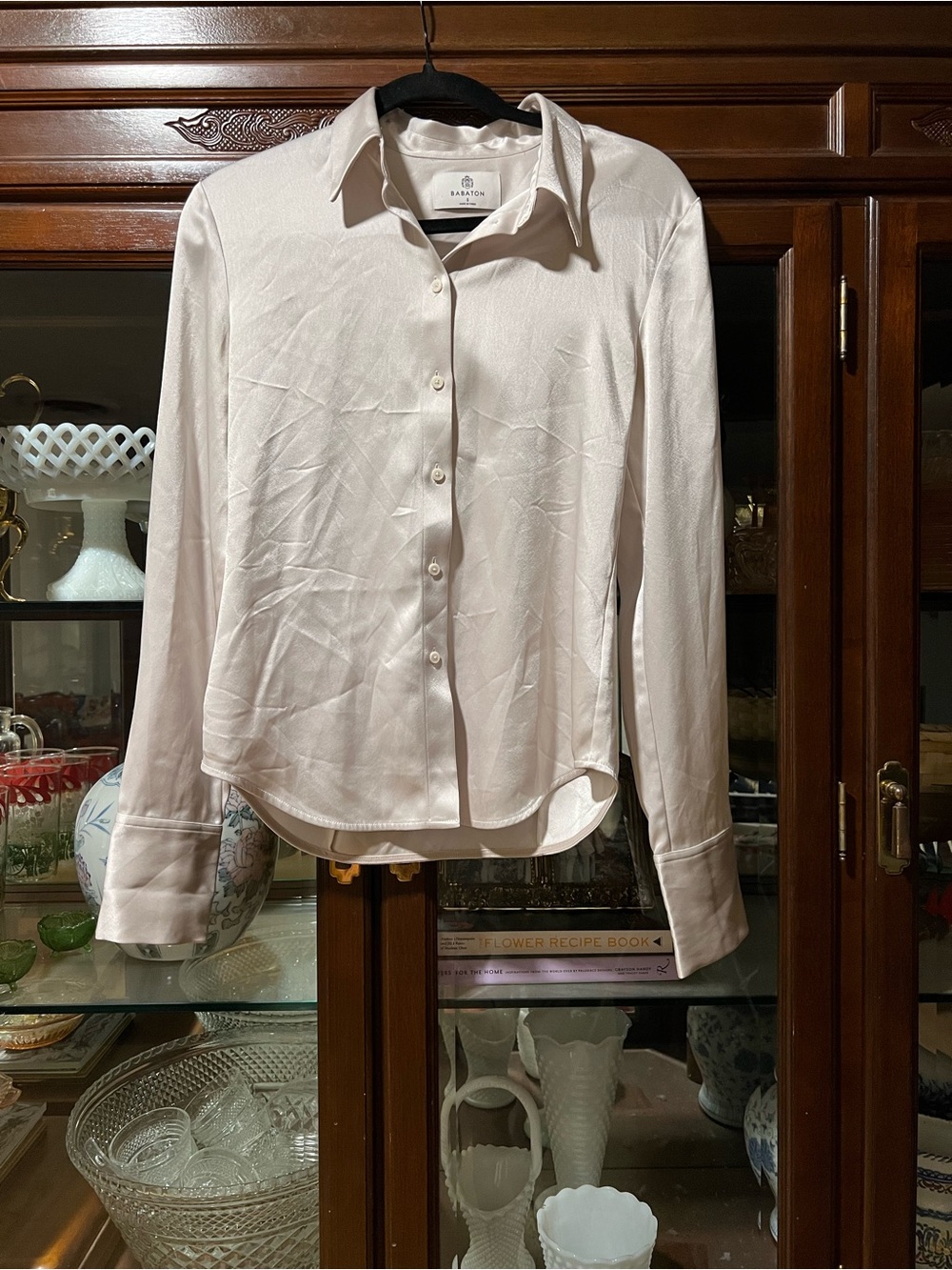 Babaton Silk-Blend Button-Up Shirt in champagne